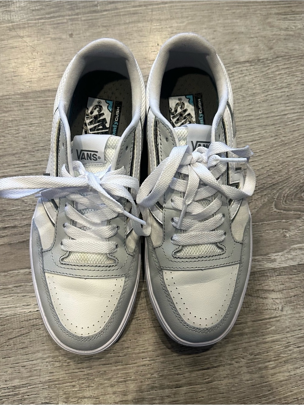 Vans White and Light Gray Low Top Sneakers